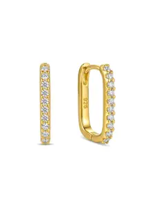 S925 Silver & 18k U-Shaped Zircon Earrings, Transparent & Cubic Zirconia Studs, Hypoallergenic Fashion Jewelry Set