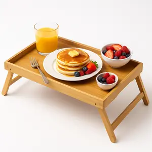 Breakfast Trays, Bed Tray Table with Folding Legs, Bamboo Breakfast in Bed for TV Table, Laptop Computer Tray, Eating, Snack Tray