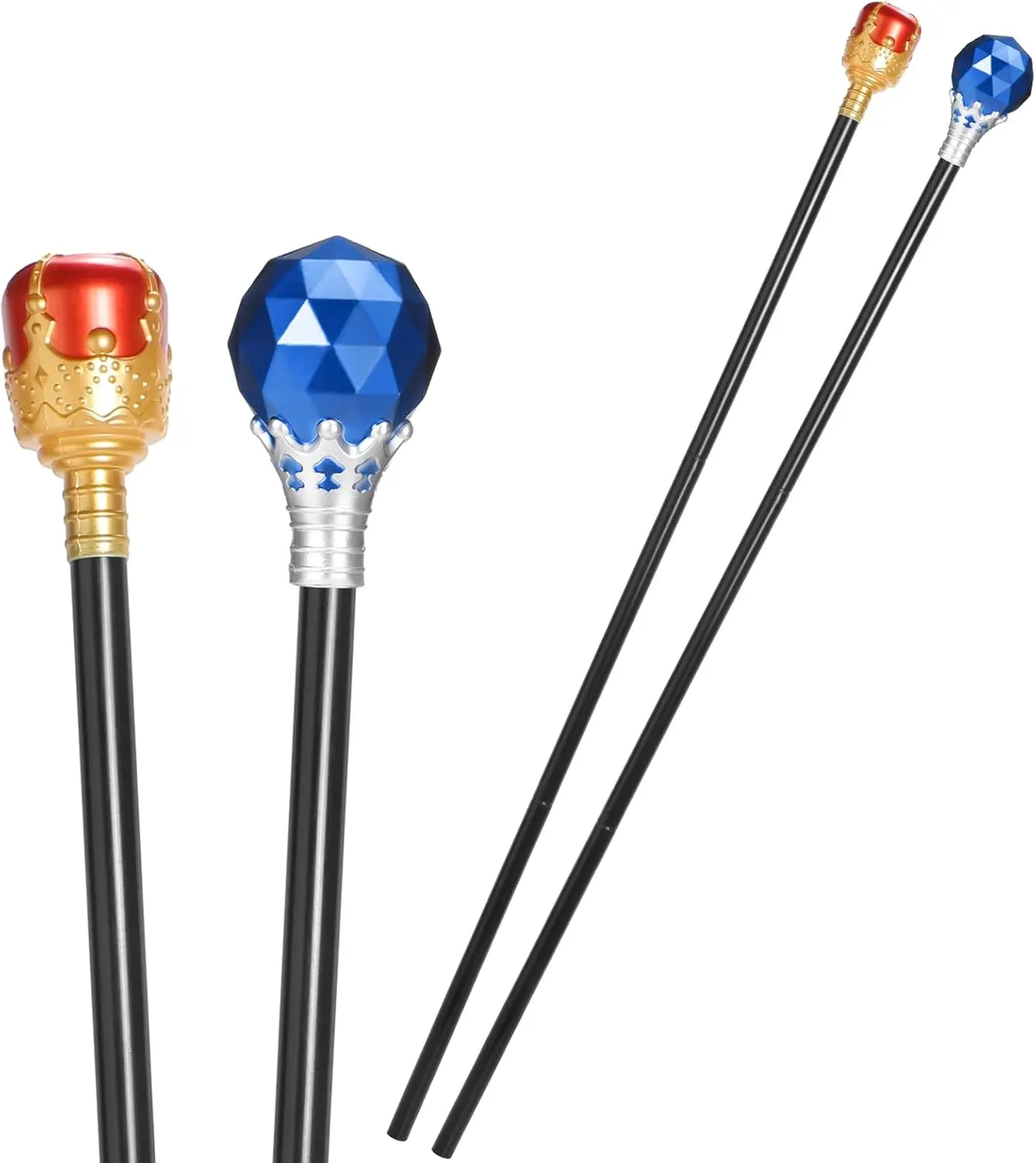 2 Pcs Adult Prom King Queen Scepter Set Royal Red Plastic Wand Princess Prince Scepter Wand Adult Prom Medieval Dress up Accessory(Red and Blue)