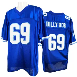 BillyBob Men's #69 Football Jersey American Blue Polyester Mesh V-neck Loose Fit S-3XL for Team Training Rugby Outdoor Sports
