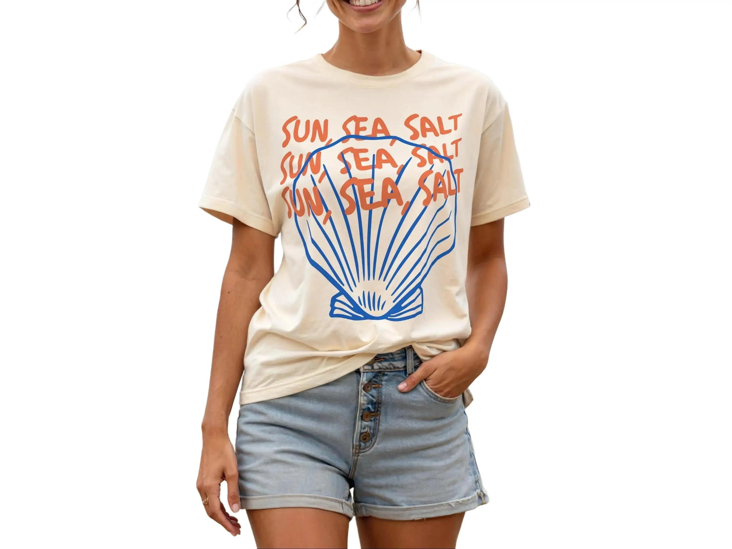 Comfort Colors Retro Seashell Graphic T-Shirt, Coastal Summer Tee, Beach Lover Shirt, Ocean Vacation Outfit, Preppy Seaside Top