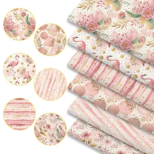 6pcs Pink Macaron Gift Print Fabric Bundles, 45cm*50cm/17.72in*19.69in Sweet Pastel Fabric Squares for Bedding, Tablecloth, Bags, Masks, Hats, Headbands, Pillowcases DIY Fabrics