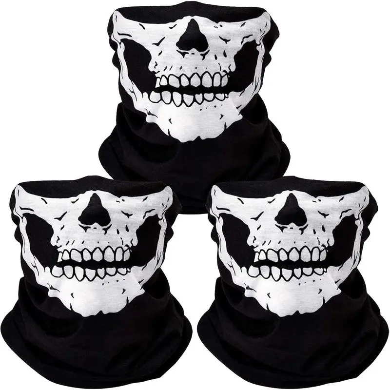 Unisex 3-Pack Seamless Polyester Skull Print Balaclava Face Mask - 1 Size Adults' Neck Gaiter, Breathable Stretchy Polyester Clothes for Halloween, Outdoor Sports, All-Season Outdoor Wear, Halloween Parties, Stretchy Fabric, Seamless Mask