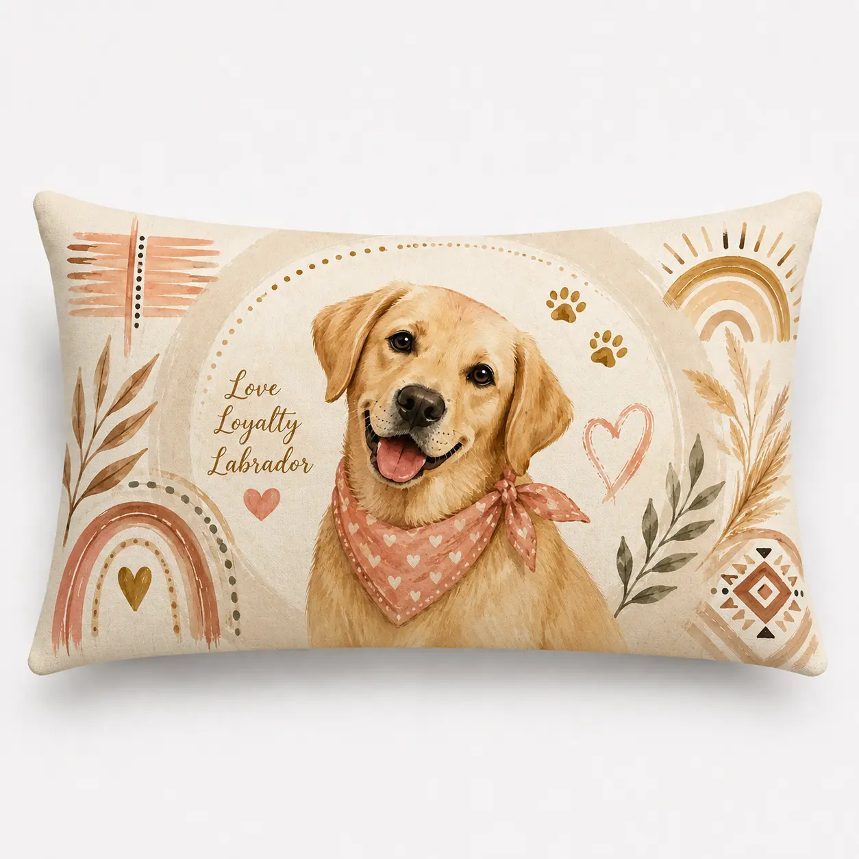 Love & Loyalty Labrador Decorative Throw Pillow, 20 x 12 Inch Boho Dog Accent Pillow, Cute Rectangular Cushion for Sofa Bed Bedroom, Labrador Lover Gift