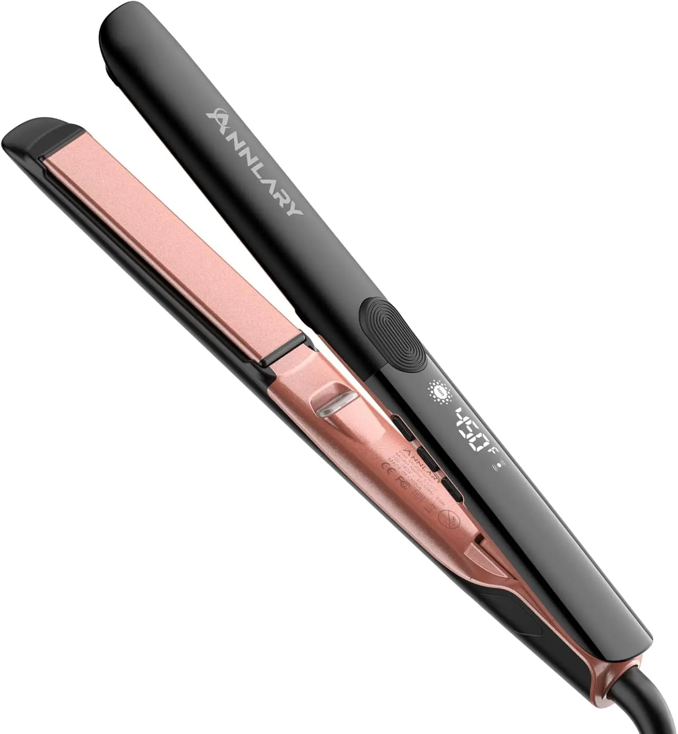 Annlary 1 in Titanium Ceramic Ionic 2-in-1 Hair Straightener & Curler, Dual Voltage Flat Iron with Heat-Resistant Silicone for Reduced Frizz, Shiner & Smoother Hair