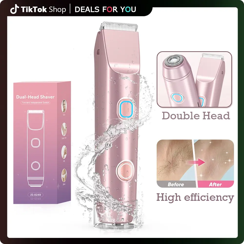 RAMUSO Bikini Trimmer for Women, Rechargeable Wet & Dry Electric Shaver with Ceramic Blades for a Smooth Shave, IPX7 Waterproof Ergonomic Body Groomer, Lightweight, Handle, Brush, Travel, Wet-Dry Versatility, Stainless, Razor, Peach, Waterproof Cap, Abs,,