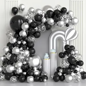 Black and Silver Balloon Garland Arch Kit, 102pcs Black Silver Confetti Latex Balloons for Birthday Bridal Shower Wedding Engagement Anniversary Graduation Theme Decorations
