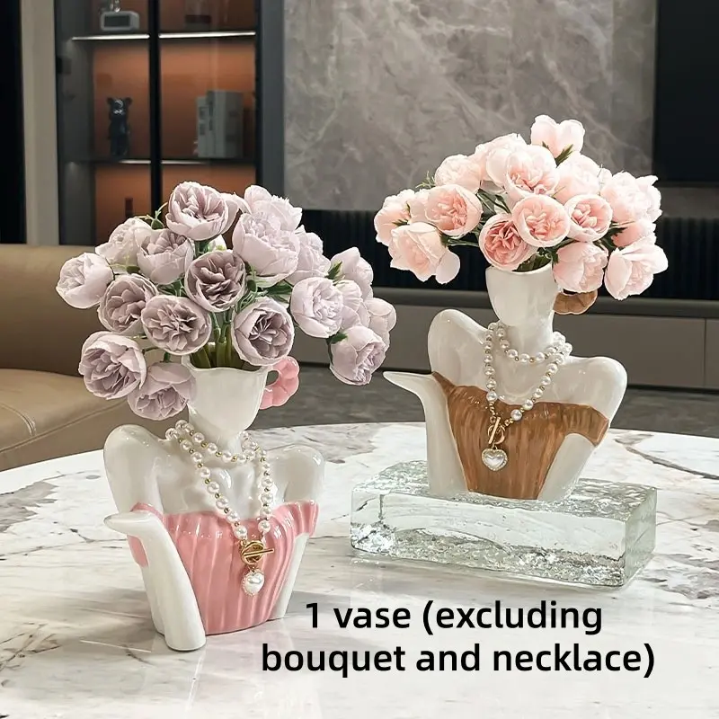 1PC Art Ceramic Collarbone Vase, Aesthetic Home Decor Ornament for Bedroom Living Room Desktop, Exquisite Craft Gift