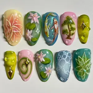 New Spring Summer 2026 Almond Nail Art Kit, Glossy Finish & Reusable Design, Perfect for Daily Wear & Special Occasions