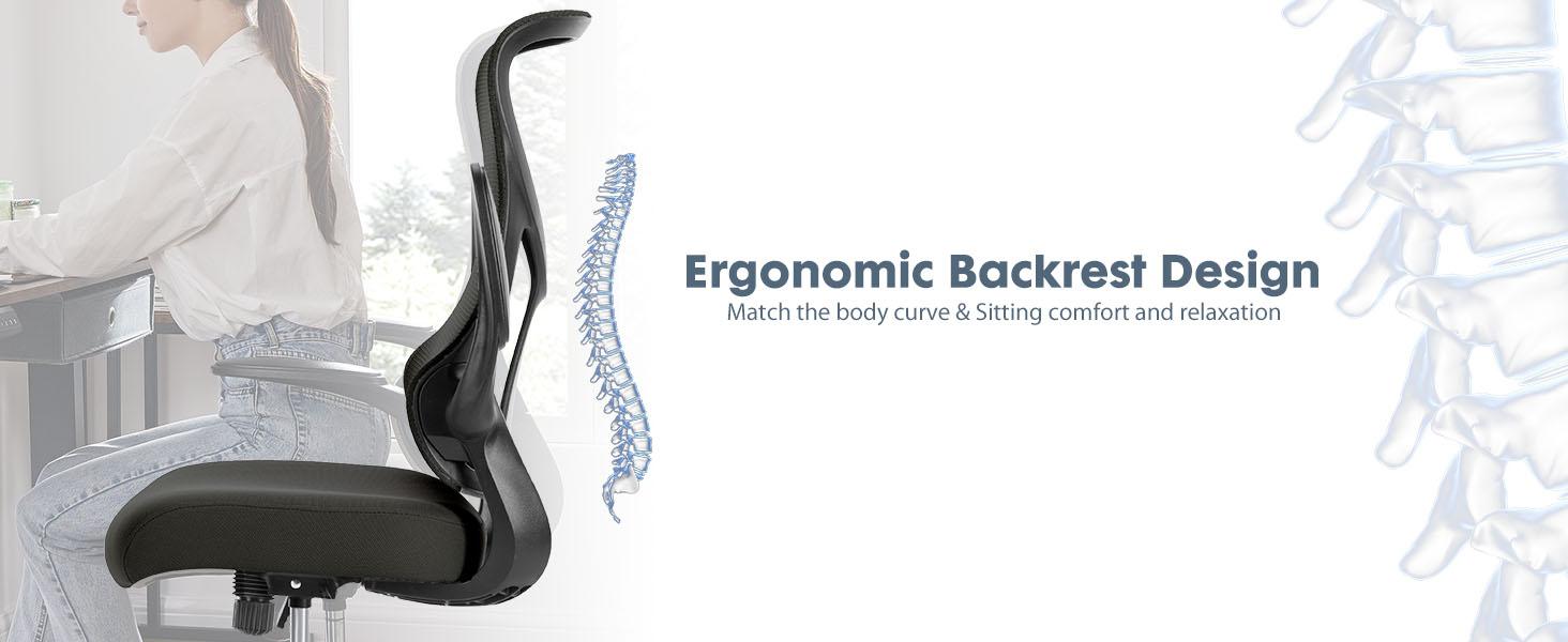 Furnest Indoor Furniture Chairs High Back Office Chair - Ergonomic Computer Gaming Chair, Comfy Mesh with Soft Flip Up Arms, Adjustable Height and 360° Wheels, 120° Tilt