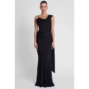 Celine Corset Drape Satin Gown - Black