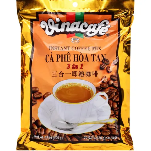 Vinacafe 3-in-1 Stick-Pack Instant Coffee - 20 Single-Serve Sachets (14oz), Creamy Great-Tasting Vietnamese Espresso Drink with Sugar, Creamer, Convenient On-the-Go Beverage