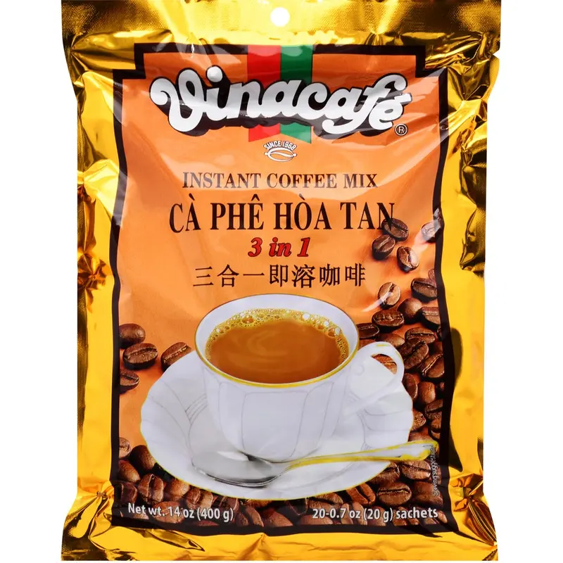 Vinacafe 3-in-1 Stick-Pack Instant Coffee - 20 Single-Serve Sachets (14oz), Creamy Great-Tasting Vietnamese Espresso Drink with Sugar, Creamer, Convenient On-the-Go Beverage