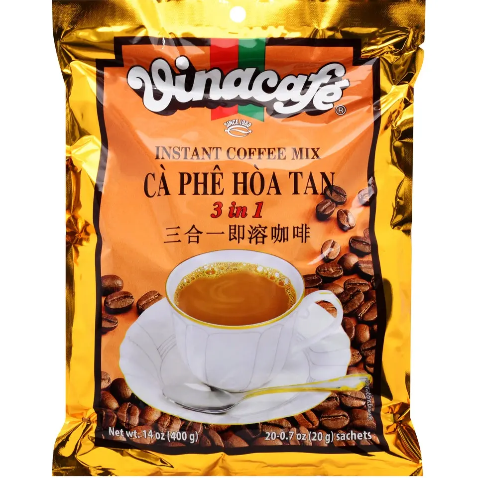 Vinacafe 3-in-1 Stick-Pack Instant Coffee - 20 Single-Serve Sachets (14oz), Creamy Great-Tasting Vietnamese Espresso Drink with Sugar, Creamer, Convenient On-the-Go Beverage