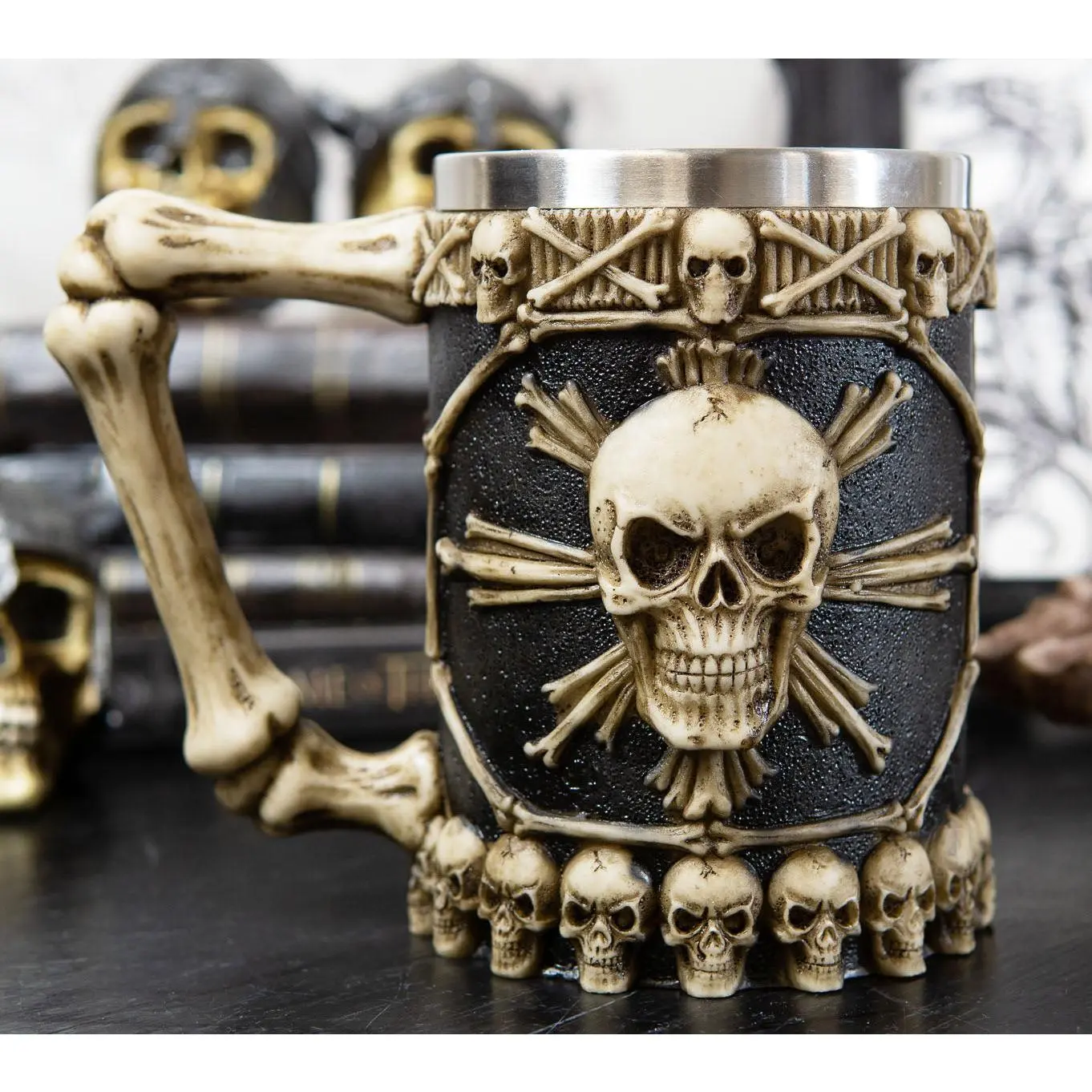 Ebros Large Skeletal Cross Bones Skull Beer Stein Tankard Coffee Cup Drink Mug 12oz