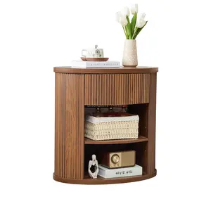 Giratree Fluted End Table with Drawer, Farmhouse Side Table with Storage, Mid Century Modern Nightstand for Bedroom Bedside, Living Room Couch Sofa, Office, Desk Side Table for Small Spaces