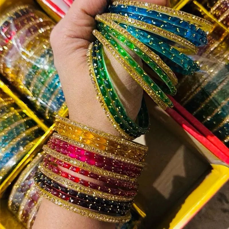 Rainbow (26 Pieces) Raindrop Glass Bangles Set, Fashionable Bracelet, Jewelry Accessory, Vibrant Multicolored for Women & Friendship Use, Ideal for Festive Wear & Special Events
