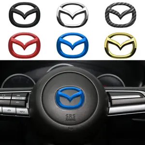 Carbon Fiber ABS Emblem Logo 3D Car Steering Wheel Badge Sticker For Mazda 2 3 6 5 Demio CX3 CX4 CX5 CX-4 CX-5 CX7 CX30 MX3 MX5 MS Speed Axela Atenza Auto Decoration Sticker Accessories