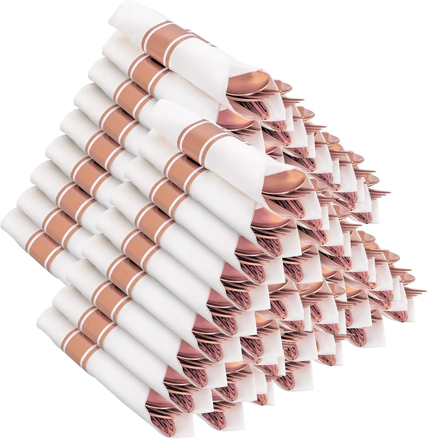 400 count Pre Rolled Rose  Plastic Silverware Sets - Heavy Duty Rose  Cutlery - Include 100 Pack Wrapped Disposable Utensils with Napkins for Parties & Dinners & Weddings
