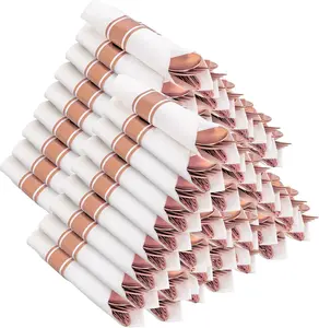 400 count Pre Rolled Rose  Plastic Silverware Sets - Heavy Duty Rose  Cutlery - Include 100 Pack Wrapped Disposable Utensils with Napkins for Parties & Dinners & Weddings
