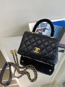 Pre-owned CHANEL Caviar Leather Tote Bags Preloved Coco Handle Bag Mini Black 111958