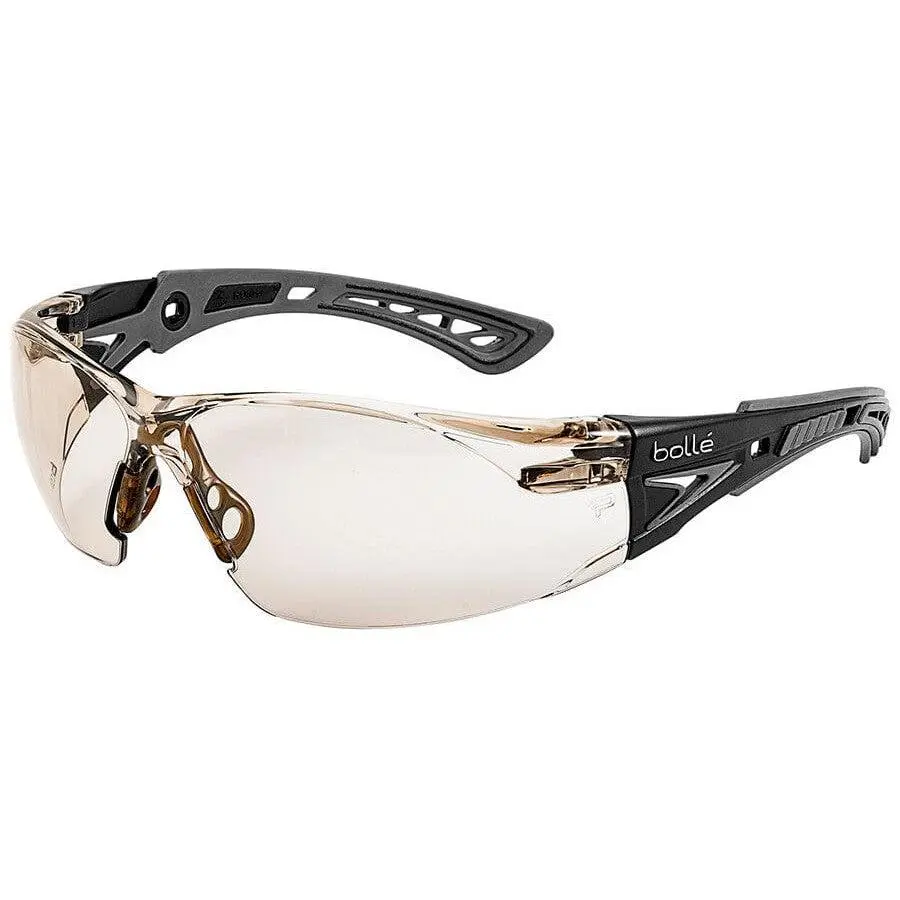 Bolle Rush Plus Safety Glasses Black/Gray with CSP Indoor/Outdoor Platinum Anti-Fog Lens Bolle Rush Plus Safety Glasses Black/Gray with CSP Indoor/Outdoor Platinum Anti-Fog Lens