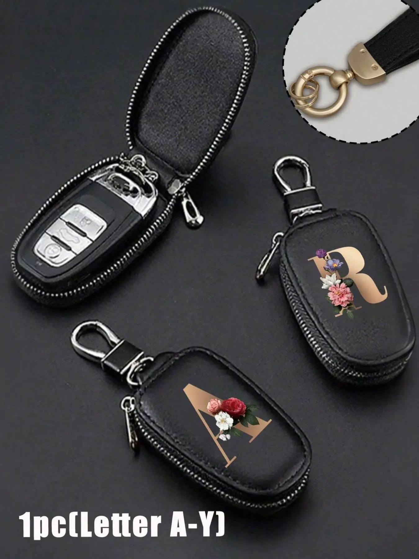 Fashion Flower Keychain with Letters A-Y, PU Leather Material, Ideal for Car, Home, Office, Valentine's Day Gift, Keychain for Bags, Key Chain Decorations, Car Key Chains, Initial Keychain