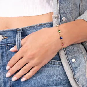 Barzel 18K Gold Plated Evil Eye Bracelet for Women, 7.5 Inches - Made in Brazil