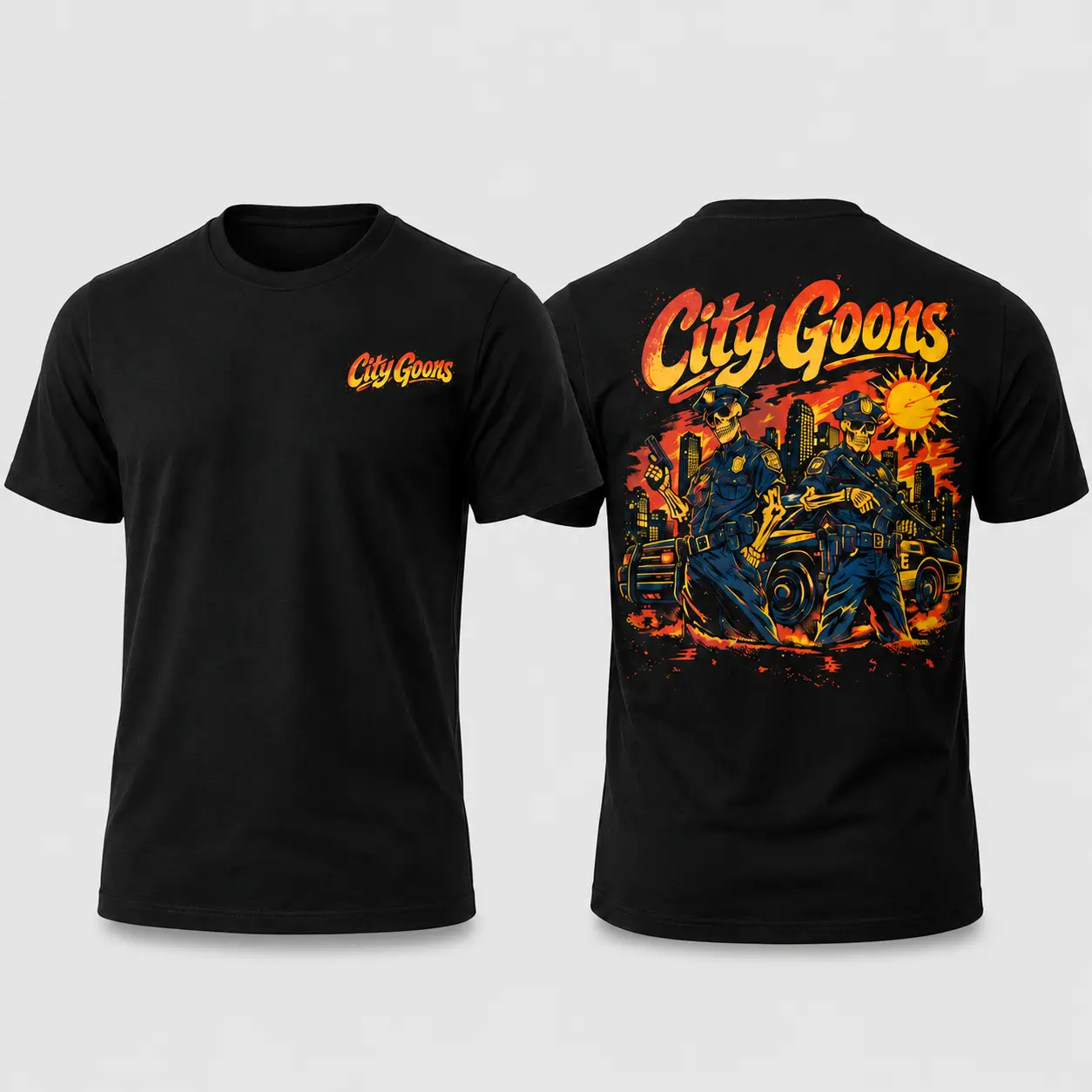 City Goons Police T-Shirt – Skeleton Cop Graphic Tee, Vintage Law Enforcement Shirt, Police Officer Gift, First Responder Tee, Shirt for Men