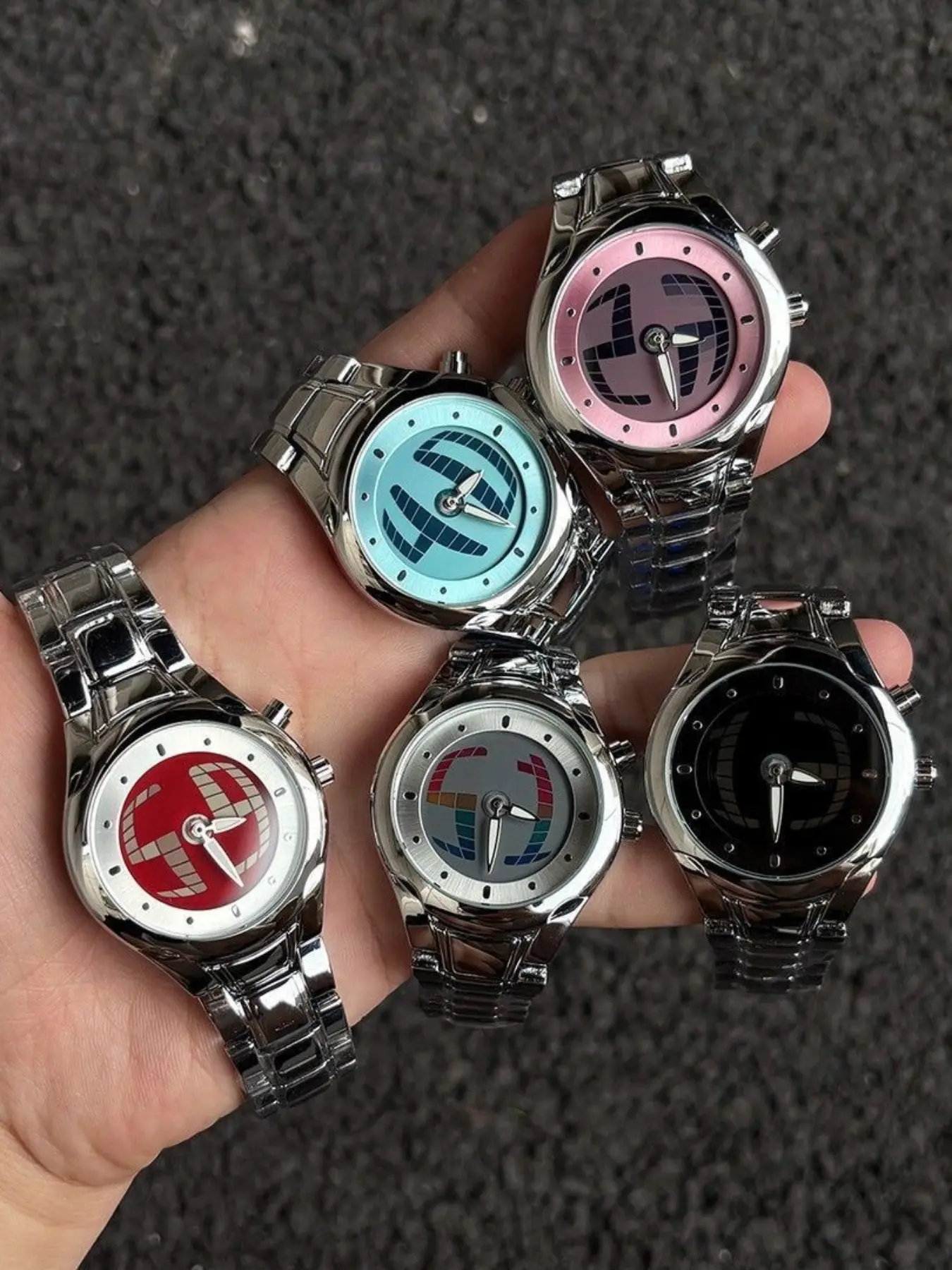 Streamlined Silver Color Watch, Rainbow Gradient Symmetrical Dial, No Markers Dot Hour Marks, Unisex Casual Quartz Watch