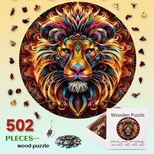 Circular Lion Head Wooden Puzzle 502 Pieces, Unique Non-Standard Shape, Perfect Gift for Christmas, Halloween, Birthday, New Year, Family Game, Shape Recognition Puzzles