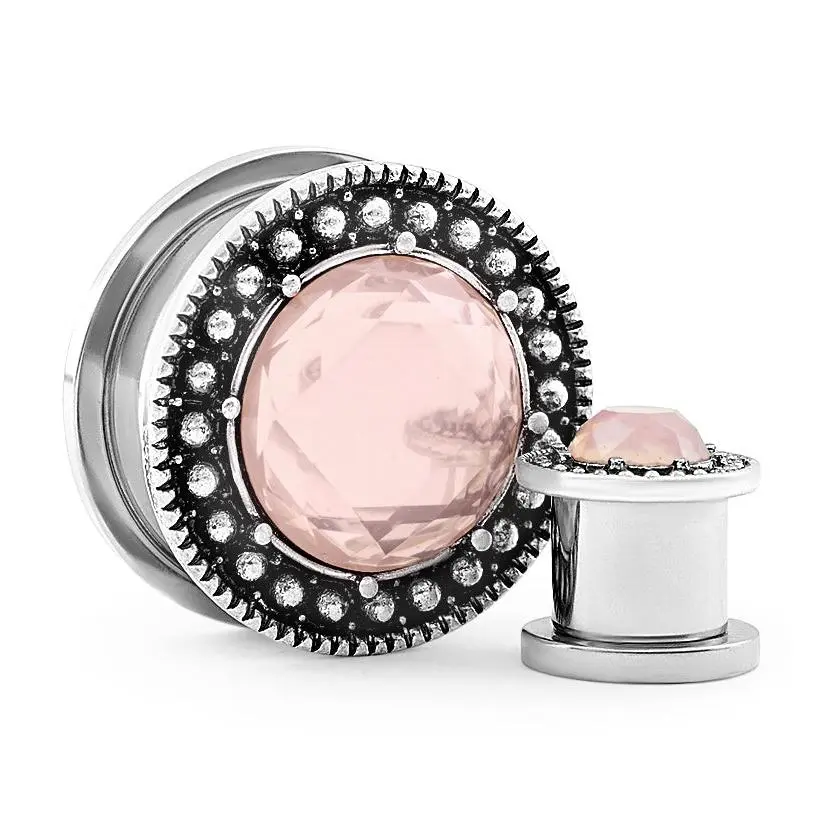 Beaded Centered Pink CZ Plugs