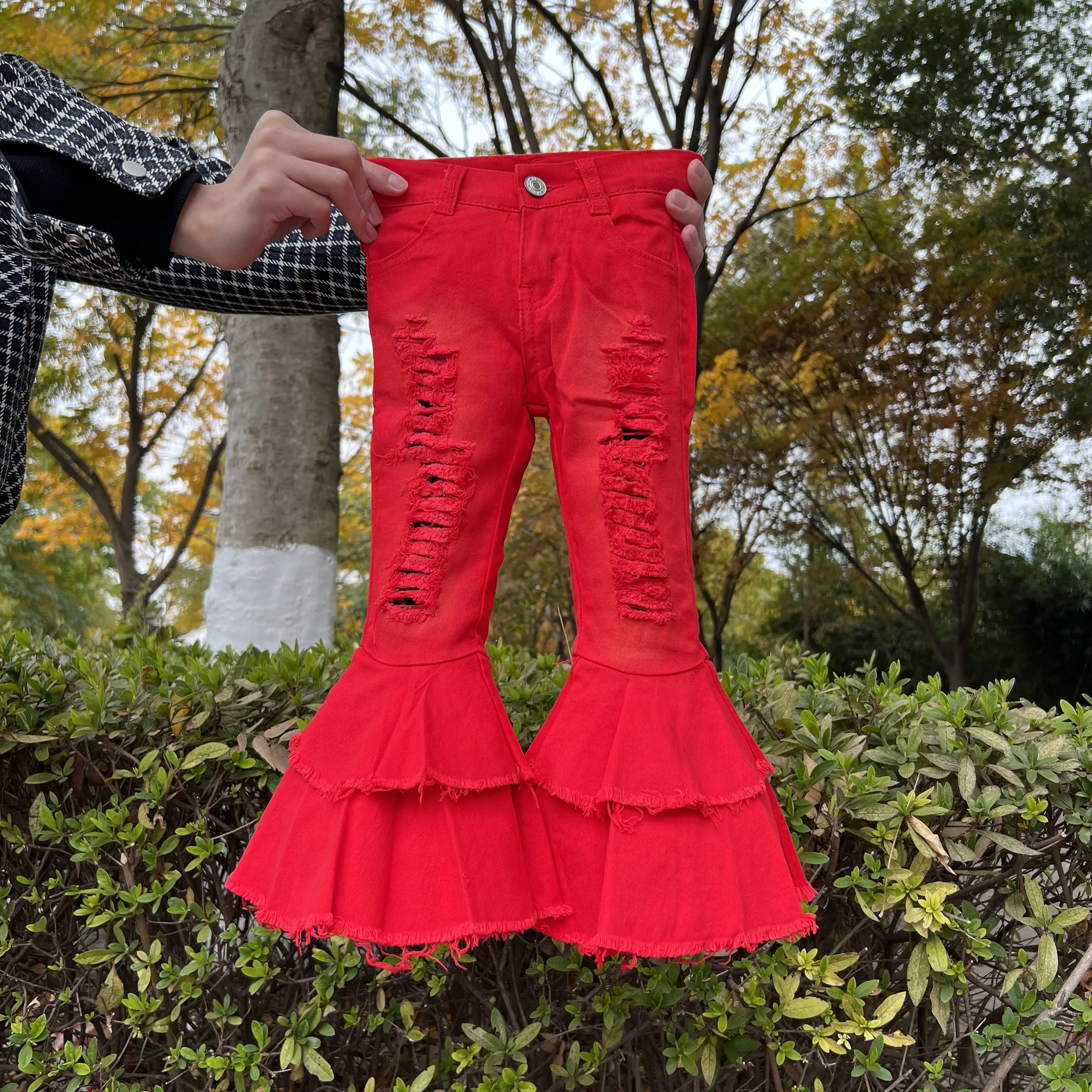 Girl Bell Bottom Jeans red ruffles girl denim pant toddler jeans party wear valentines day clothing