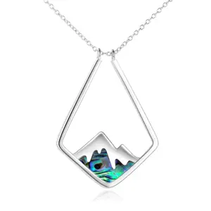 Abalone Shell Mountain Range Ring Holder Necklace, Geometric Ring Keeper Gift For Nurse, Women's Charm Necklace, Sterling Silver Necklace