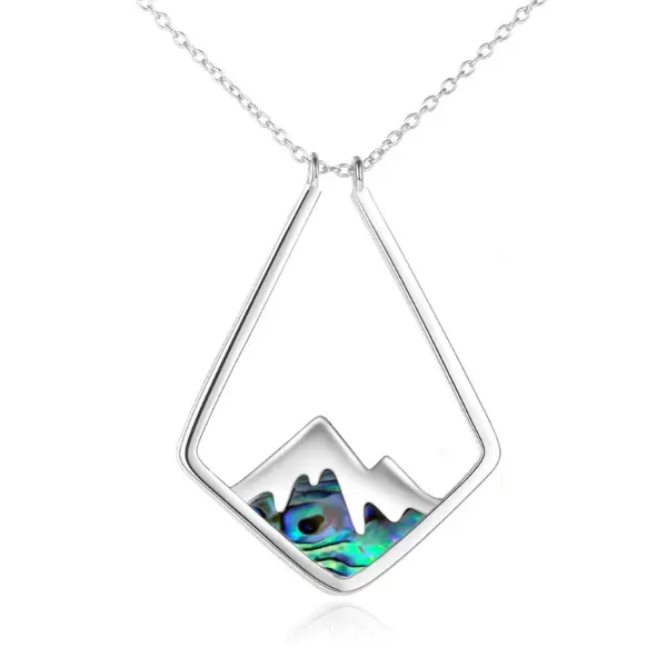 Abalone Shell Mountain Range Ring Holder Necklace, Geometric Ring Keeper Gift For Nurse, Women's Charm Necklace, Sterling Silver Necklace