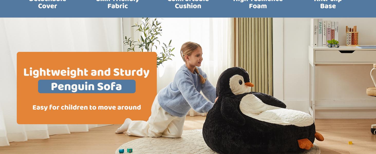 Kids Bean Bag Chair, Stuffed Toddler Couch with Faux Rabbit Fur Cover for Teens & Kids, Comfy Lazy Sofa Chair for Reader, Living Room, Bedroom, Aged 4-12 Years