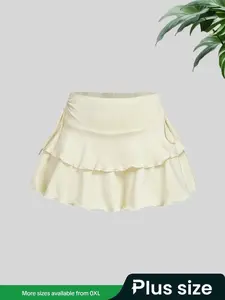 LQUN 2026??Plus Size?? Solid Color Layered Hem Skirt, Casual Fashion Mini Skirt for Daily Outdoor Wear, Women Clothing for Summer??gift??(gift)