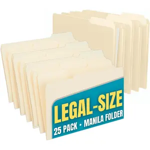 Legal File Folders, Legal Size 1/3 Tab Assorted File Folder, Manila, 25 Pack