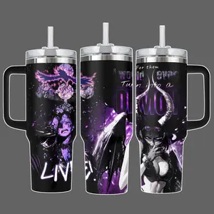 Nico Robin Demonio Fleur - OP Stainless Steel Insulated Travel Tumbler 20oz 40oz With Handle & Straw Lid Full Wrap Dark Purple Awakening Design