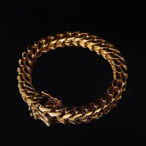18K Gold Vacuum Plated Stainless Steel Chain & Copper Deployment Clasp Miami Cuban Link Chain Italy Mexico & Micro Inspired Unisex Hip Hop 8-22mm Bracelet for Men & Women Jewelry,Daily Wear,Casual Fashion,Gift,Chicano Style,Weighty,Stackabl