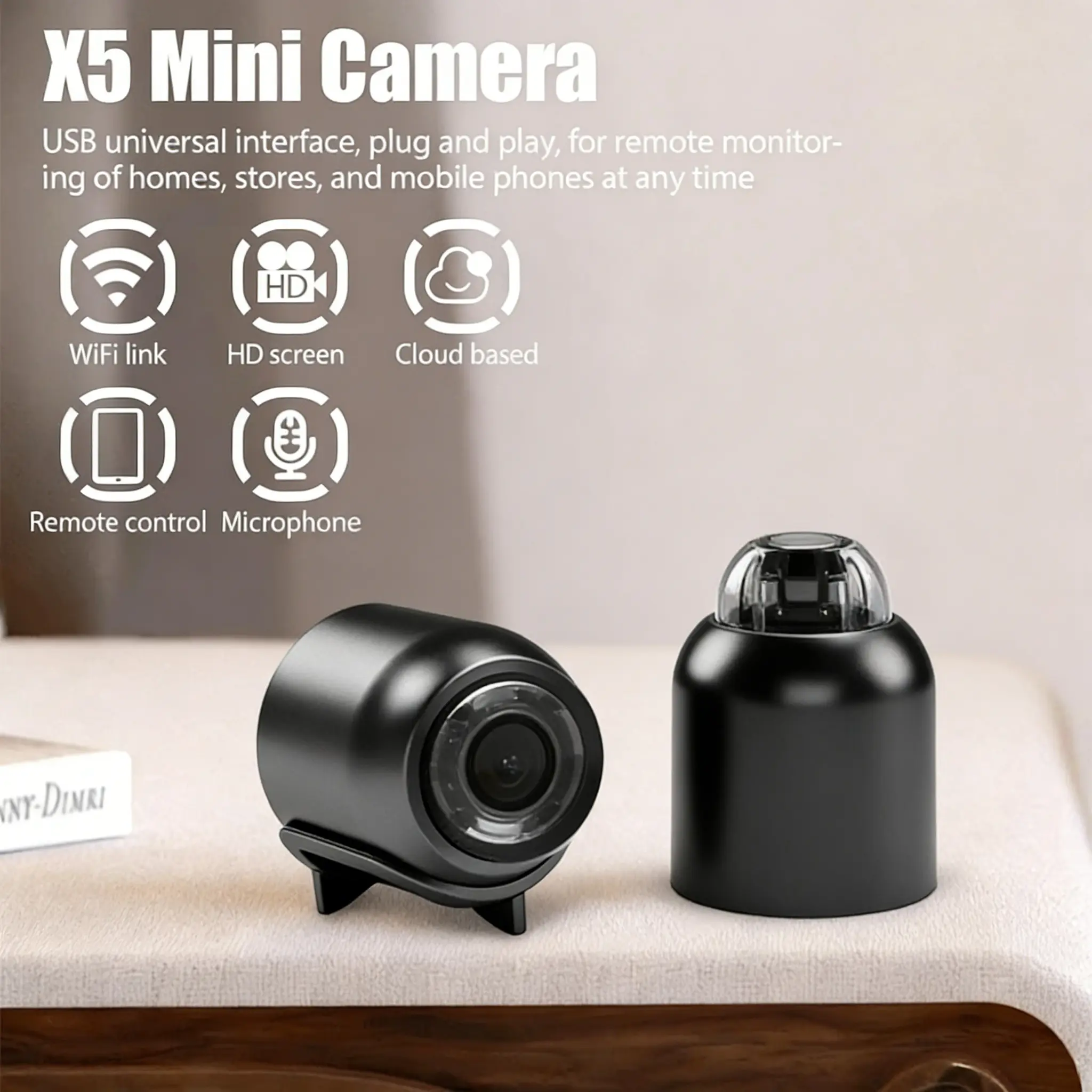 1080P HD Mini Camera, Wireless Night Vision, Home Security Camera X5, Remote Monitoring, Child & Pet Safety Device
