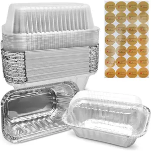Disposable Mini Aluminum Loaf Pans with Lids and "Handmade with Love" Stickers, 6×3.5×2 Inch, Pack of 25, Perfect for Baking Holiday Bread, Mini Cakes, Meatloaf, Banana Bread and More Baking Use