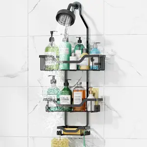 Bathroom Shower Storage Rack, Punch Free 3-tier Hanging Shower Storage Rack with Soap Holder & Hooks, Multifunctional Shower Organizer for Shower Head Arm & Shampoo & Soap, Home Bathroom Accessories