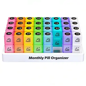 Monthly Pill Organizer, 1 Set 31 Days Pill Storage Box with Lid, Plastic Pill Organizer for Fish Oil, Medication and Supplement