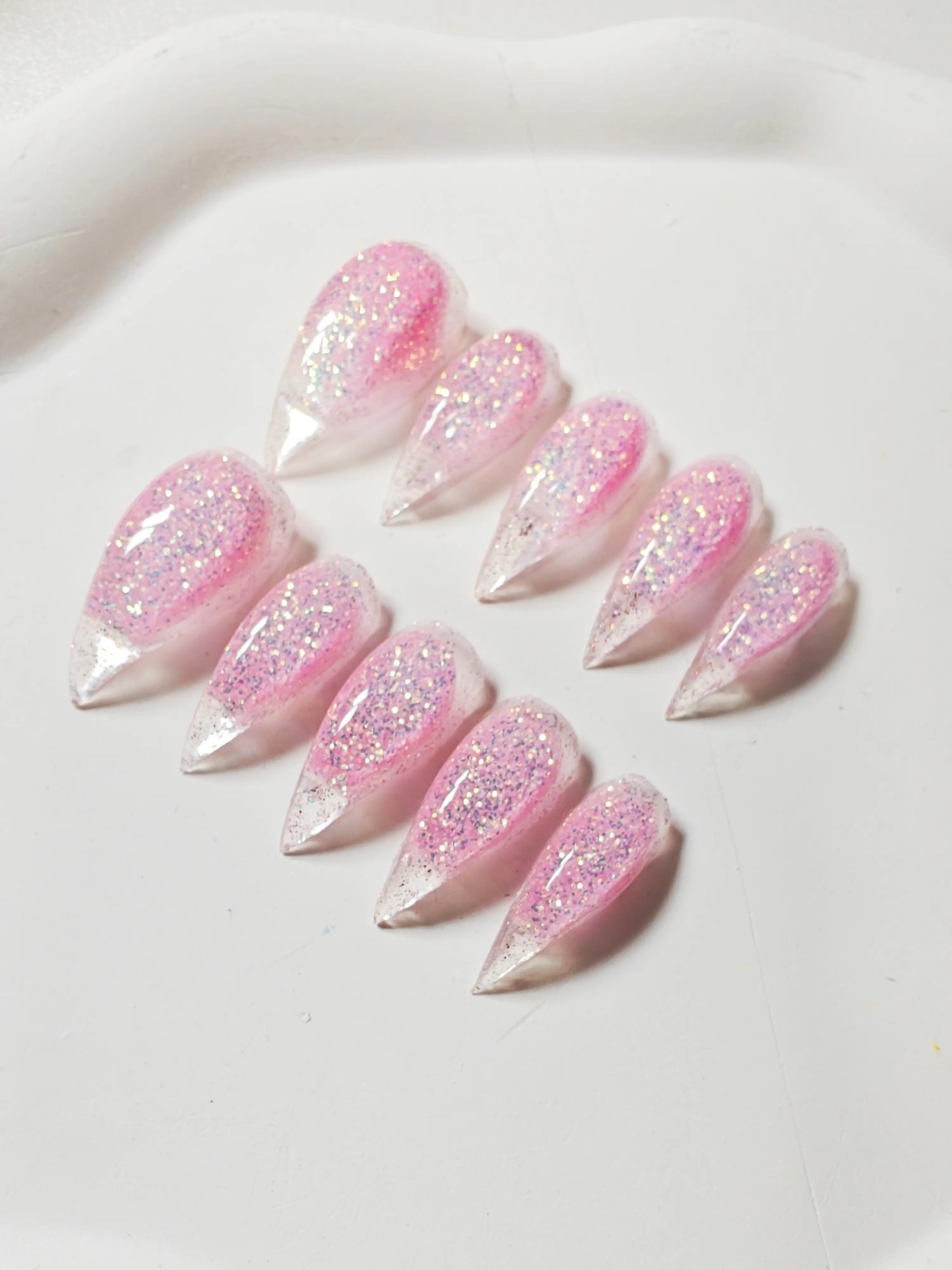 Jmnails 1-in Short Dragon/Cat Claw Water Press-On Nails - 10 Pcs Acrylic Holographic Glitter & Crystal Accents, Salon-Quality Acrylic Overlays Extensions, Handmade Artificial Nail Art Kits for DIY Home Use, Easy Application, Nail Press On Nails