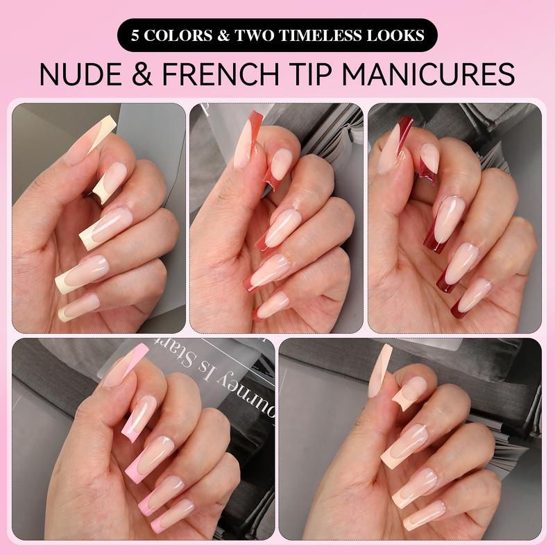 NOVANAILS French Tip Press On Kit 150Pcs Medium Square Skin Tones Gel Nail Tips Starter Kit for Gift and Nail Art DIY,Decorations Rhinestone Art Glue with Brushes Nude Acrylic Powder