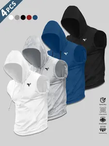 Men's High-Quality Casual Activewear Sleeveless Hooded Fitted Vest with Adjustable Drawstring, Creative Graphic Bull Head Print, Comfortable Skin-Friendly Fabric, Multiple Color Options Available