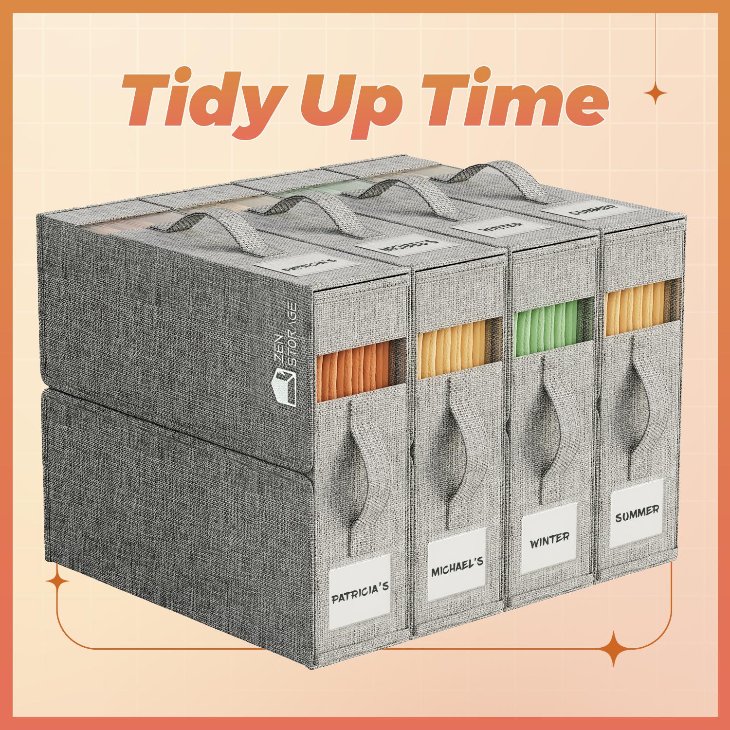 【NewYear2026】4Pack Bed Sheet Organizers for Linen Closet - King/Queen Size Bedding Storage Boxes with Clear Window, Fold