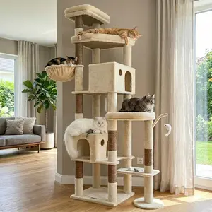 Heavy Duty Cat Tree for Large Indoor Cats, 83" Tall Stable Cat Tower with 7 Scratching Posts and cozy plush cat perch