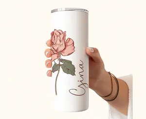 Personalized Tumbler with Birth Flower & Name | Custom Wedding Gift, Bridal Party Proposal Cup